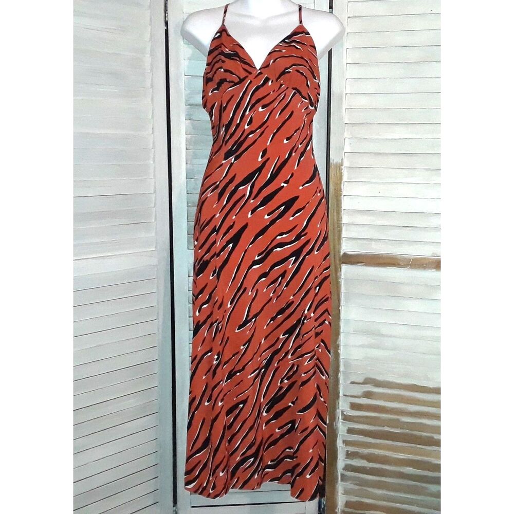 Naked Zebra Women's Dress Size Large Zebra Print Spaghetti Strap Front Side Slit